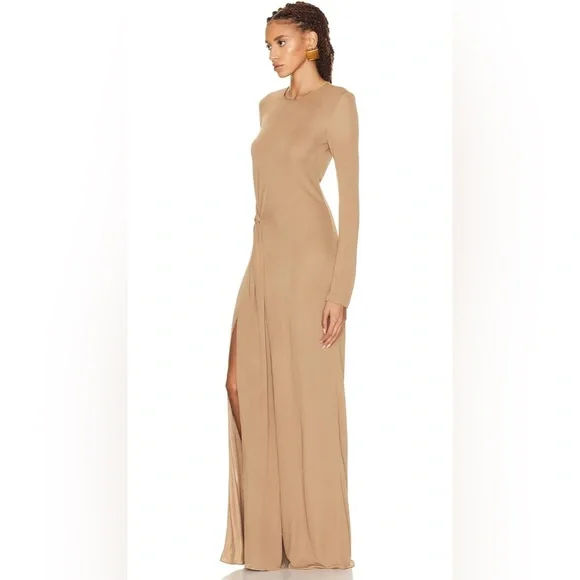 💯Authentic SAINT LAURENT Natural Beige Side Knot Gown, Seen on TV on EMMA ROBERT - Picture 8 of 17